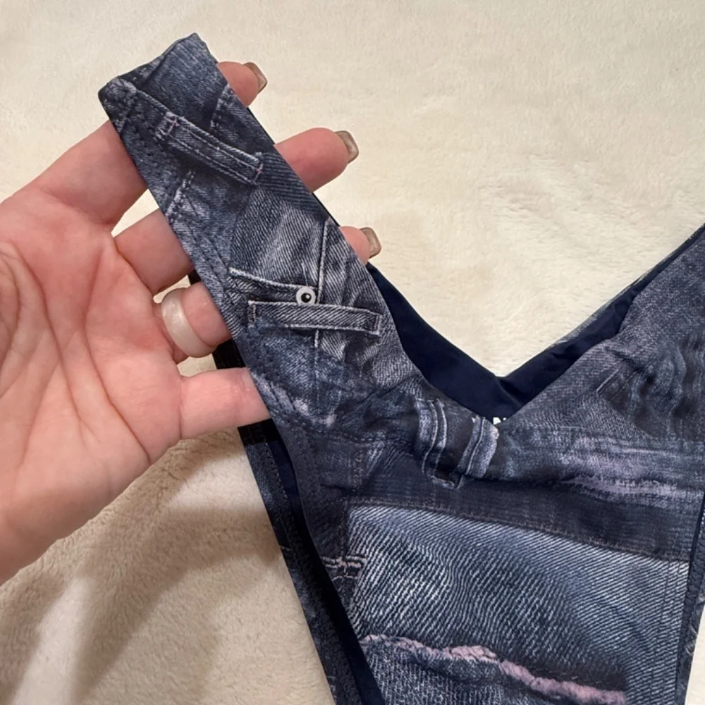 New Frankies Bikinis Dawson Cheeky Bikini Bottom denim jeans print 31067
